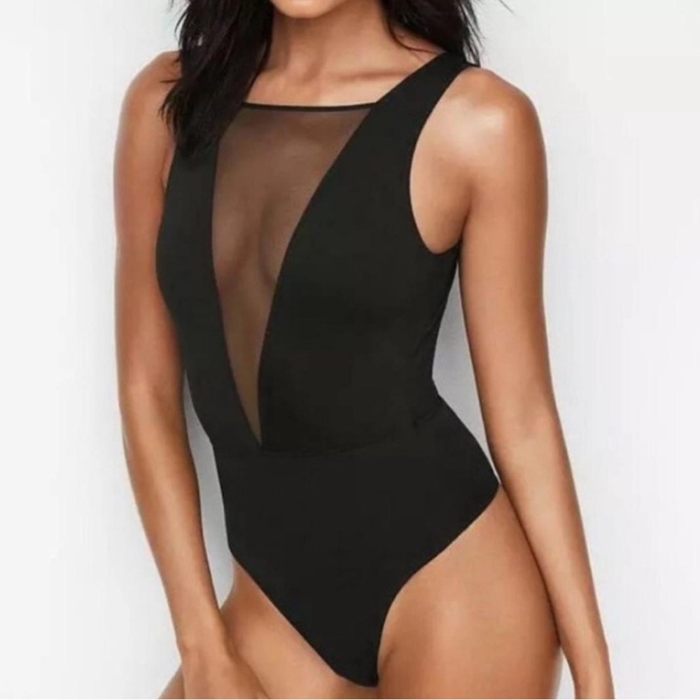 Victorias secret Black deep V with mesh bodysuit size small